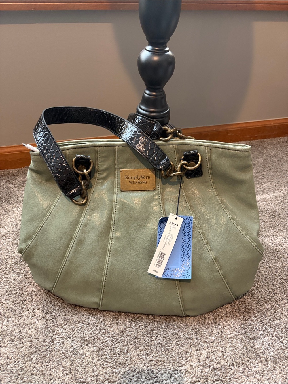 Simply Vera Vera Wang Olive Tote with Black Handles